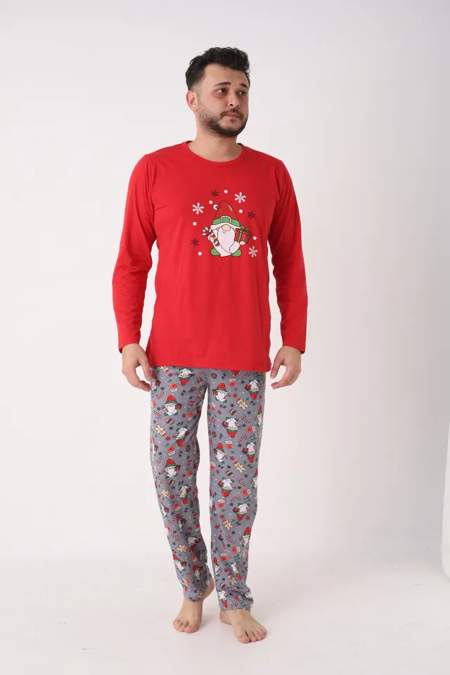 Pijama bărbat roșie de Crăciun cu modele tematice