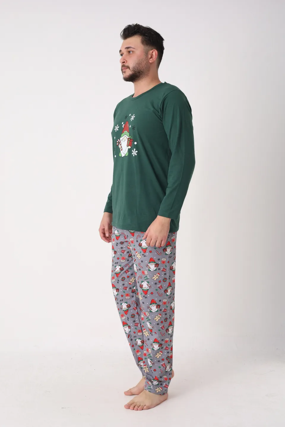 Pijama bărbat verde de Crăciun cu modele tematice - 5