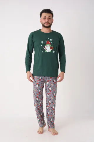 Pijama bărbat verde de Crăciun cu modele tematice