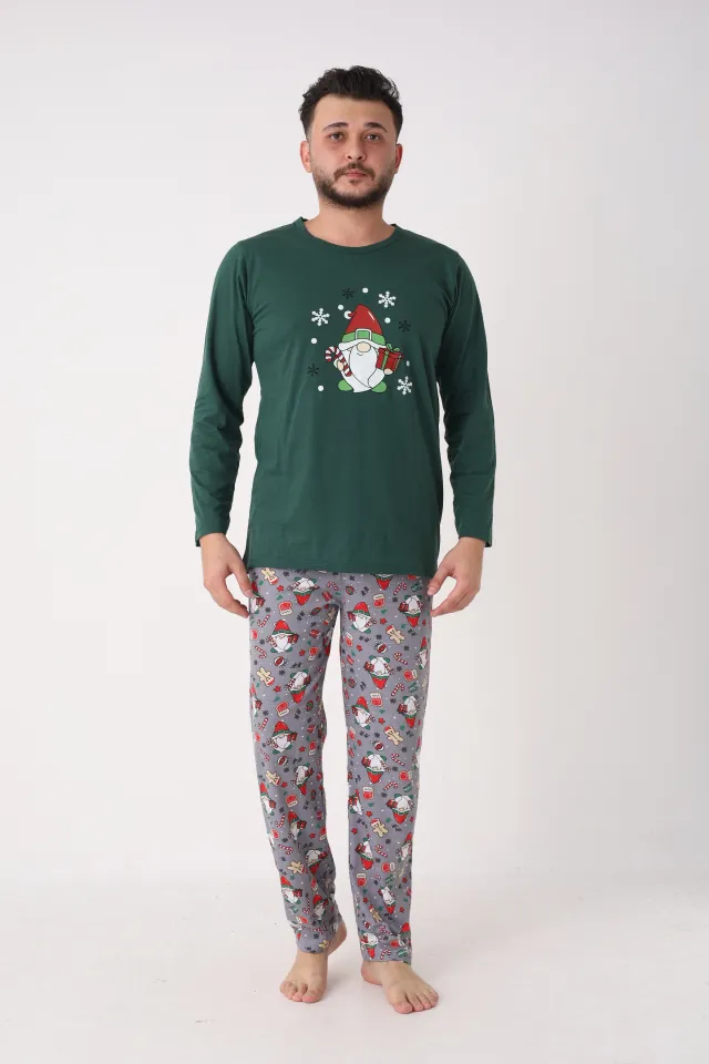 Pijama bărbat verde de Crăciun cu modele tematice