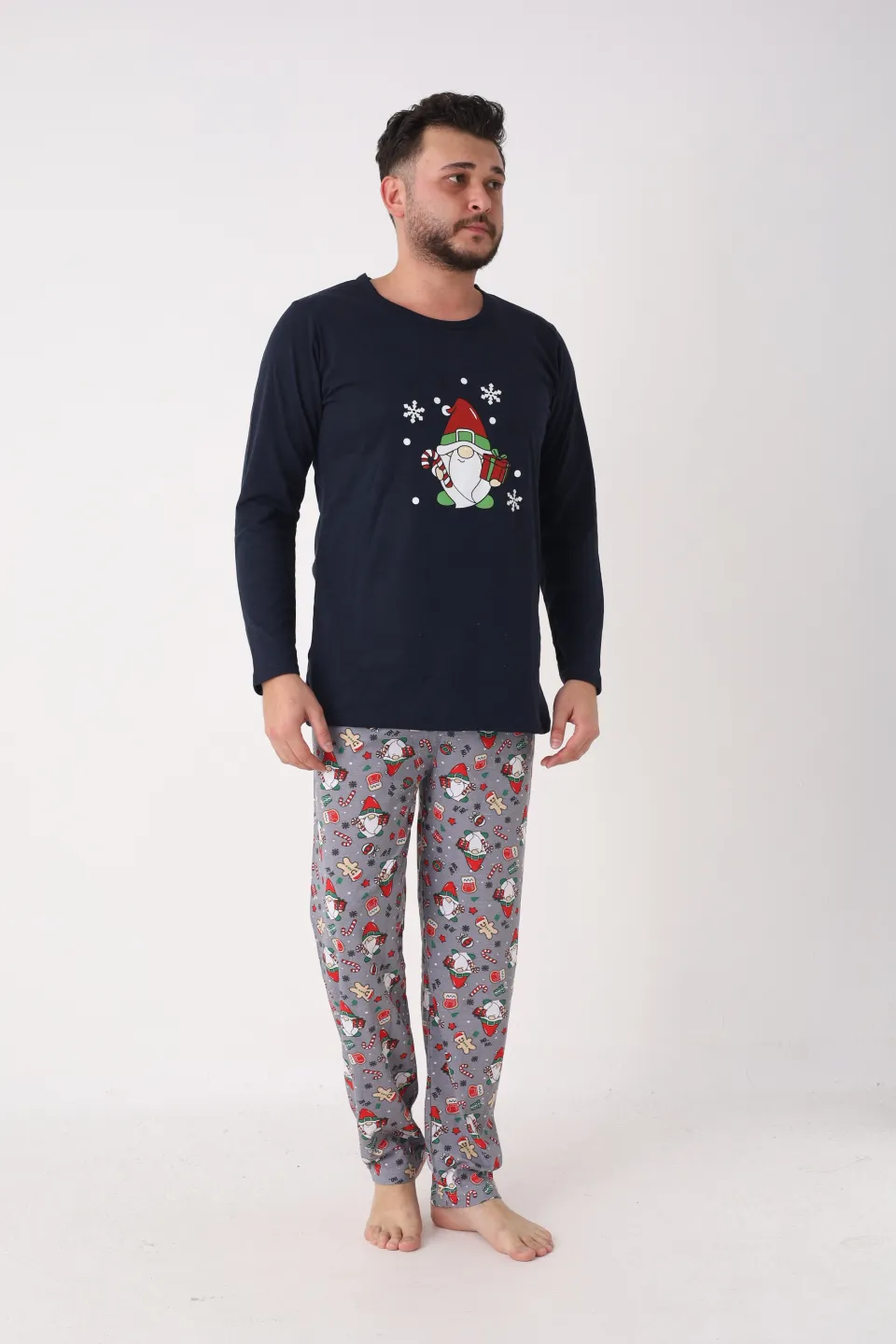 Pijama bărbat bleumarin de Crăciun cu modele tematice - 5