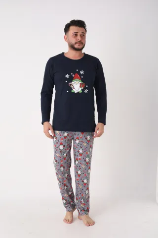 Pijama bărbat bleumarin de Crăciun cu modele tematice