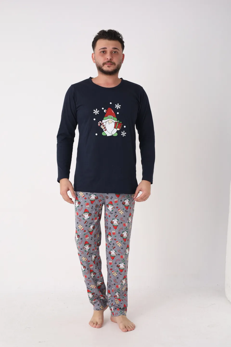 Pijama bărbat bleumarin de Crăciun cu modele tematice - 6