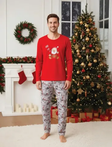 Pijama bărbat roșie de Crăciun cu Moș Crăciun
