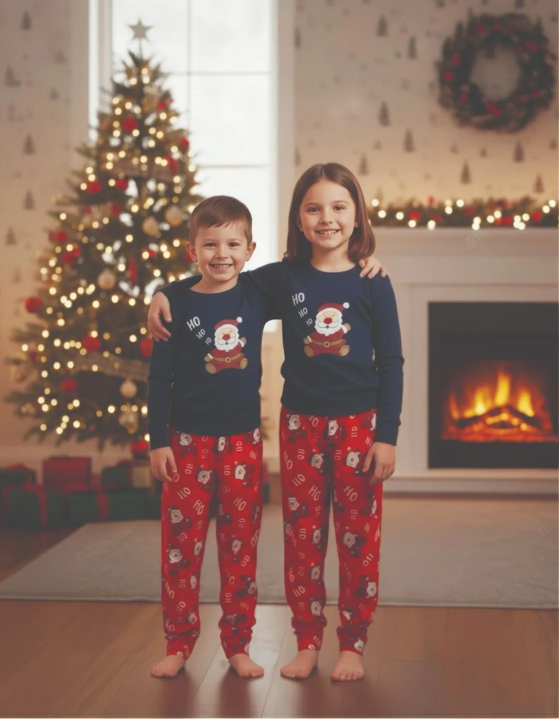 Pijama copii bleumarin de Crăciun cu imprimeu Moș Crăciun - 1