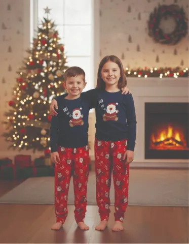 Pijama copii bleumarin de Crăciun cu imprimeu Moș Crăciun