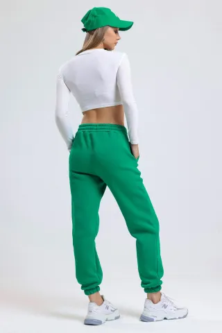 Pantalon de trening damă verde, cu buzunare hover
