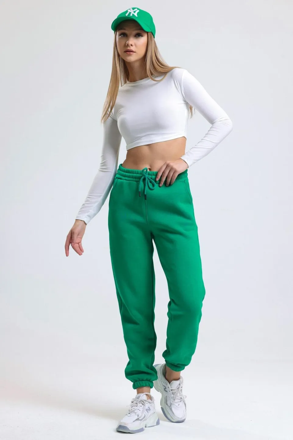 Pantalon de trening damă verde, cu buzunare - 3
