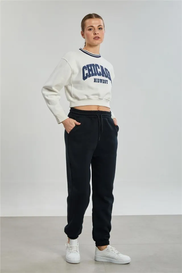 Pantalon de trening damă negru, cu buzunare