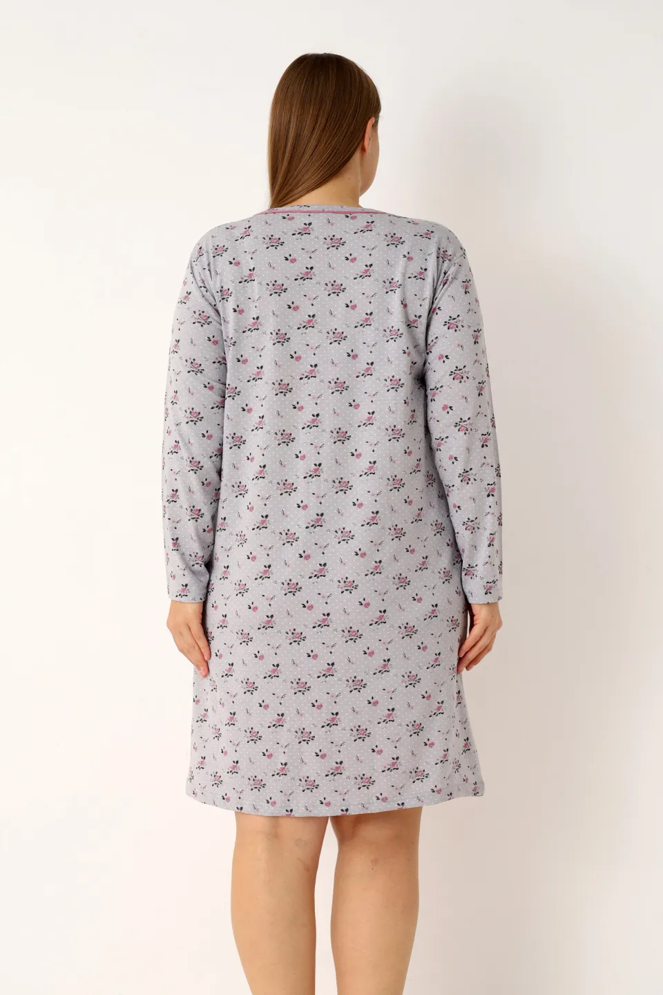 Cămașă de noapte damă, gri cu imprimeu floral, - 2