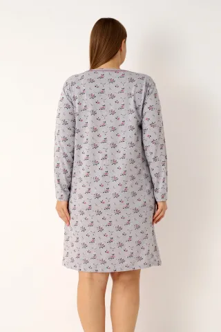 Cămașă de noapte damă, gri cu imprimeu floral, hover