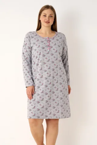 Cămașă de noapte damă, gri cu imprimeu floral,