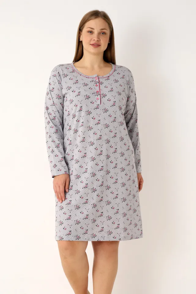 Cămașă de noapte damă, gri cu imprimeu floral,