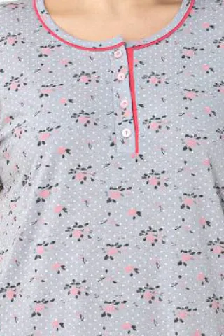 Camasa de noapte maneca scurta marimi mari gri flori hover