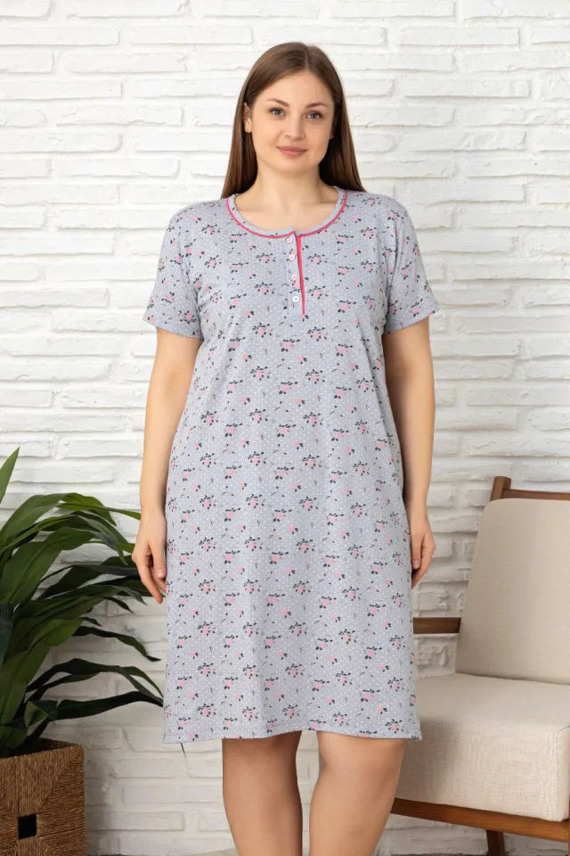 Camasa de noapte maneca scurta marimi mari gri flori