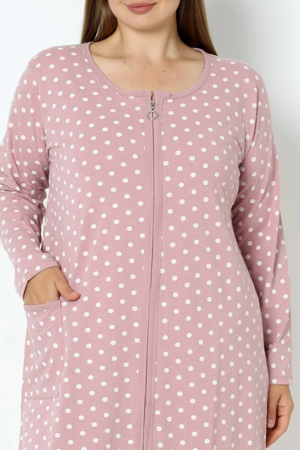 Halat damă cu fermuar, model buline roz - 3