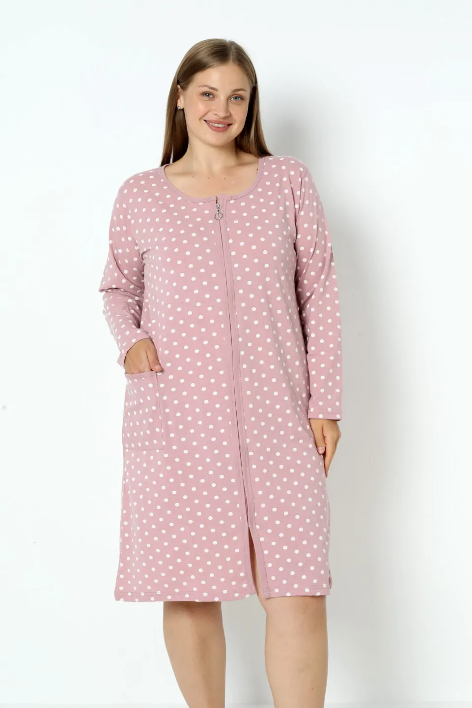 Halat damă cu fermuar, model buline roz - 1