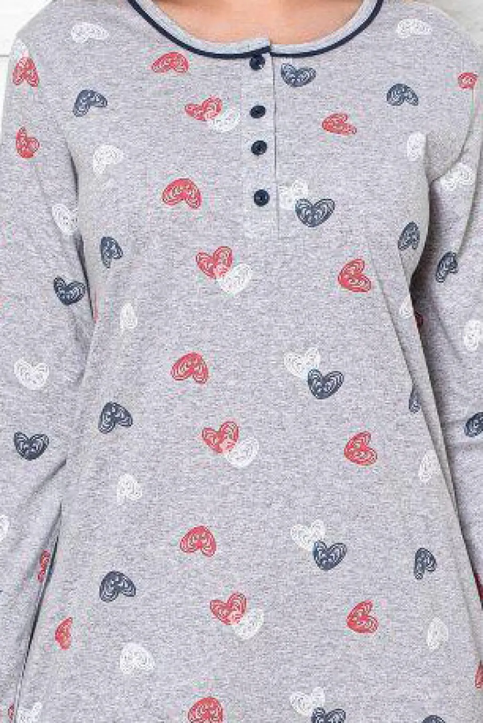Cămașă de noapte damă, mânecă lungă, gri, imprimeu inimioare - 2