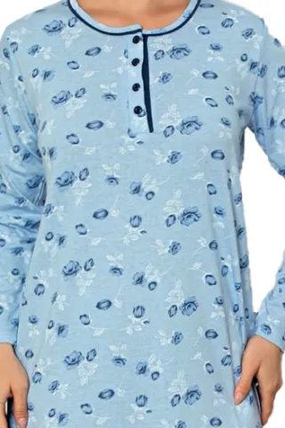 Cămașă de noapte damă, mânecă lungă, gri cu imprimeu flori hover