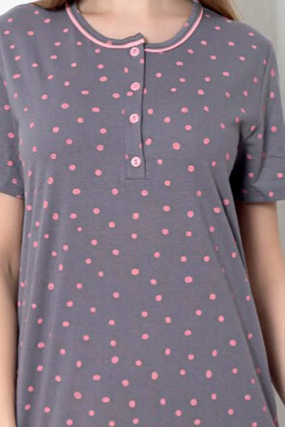 Cămașă de noapte damă, mânecă scurtă, cu buline - 2