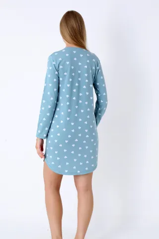 Cămașă de noapte damă, verde, mânecă lungă, imprimeu „I Love Sleep hover