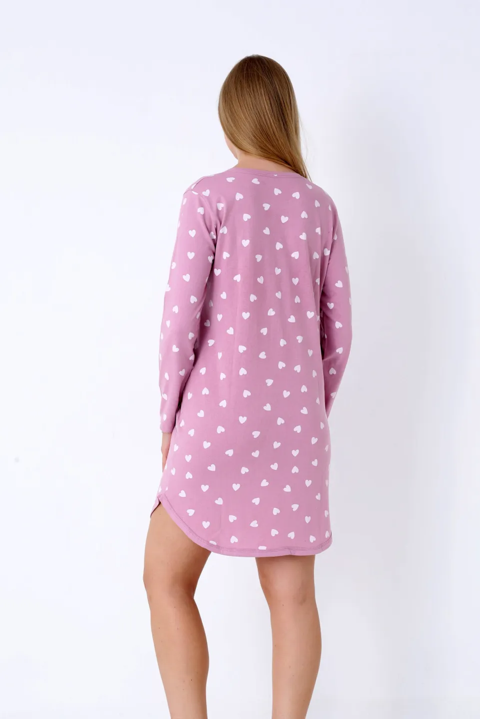 Cămașă de noapte damă, roz pudra, mânecă lungă, imprimeu „I Love Sleep - 2