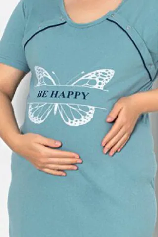 Cămașă de noapte gravide, mânecă scurtă, model cu fluture hover