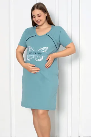 Cămașă de noapte gravide, mânecă scurtă, model cu fluture