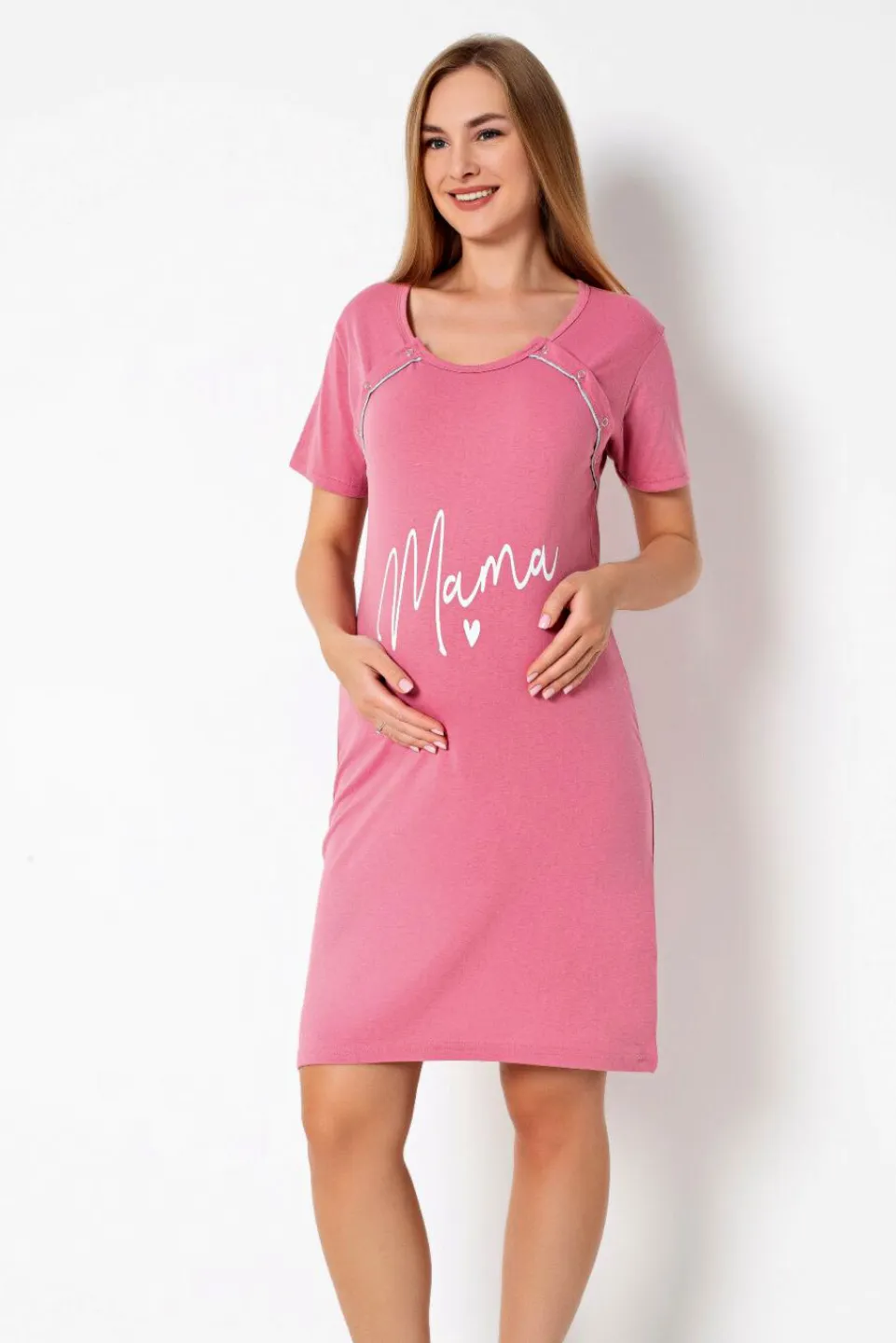 Cămașă de noapte gravide, mânecă scurtă, model cu mama - 1